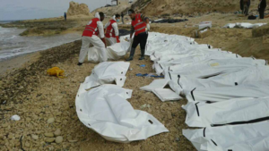 Bodies of migrants washed ashore at Libyan coasts. Photo/International Organization for Migration.